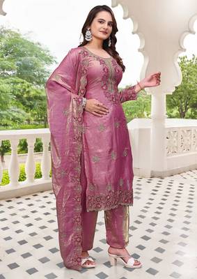  Embroidery Work Fendy Satin Straight Kurta Pant and Dupatta Set 3