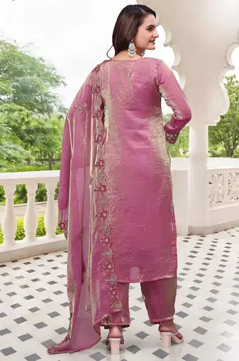  Embroidery Work Fendy Satin Straight Kurta Pant and Dupatta Set