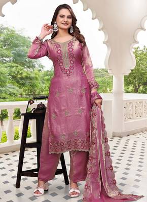 Embroidery Work Fendy Satin Straight Kurta Pant and Dupatta Set 5