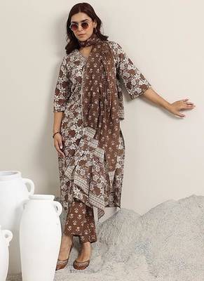  Printed Work Megic Cotton Straight Kurta Pant and Dupatta Set 1