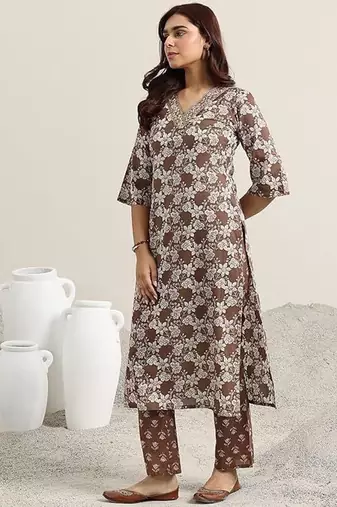 Printed Work Megic Cotton Straight Kurta Pant and Dupatta Set