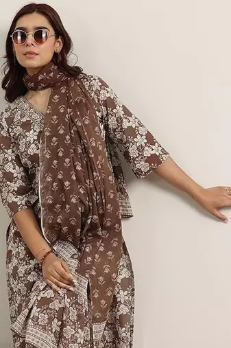  Printed Work Megic Cotton Straight Kurta Pant and Dupatta Set