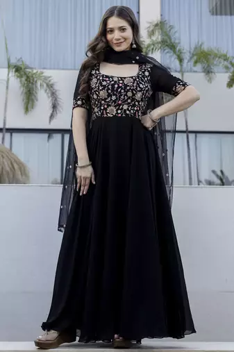  Embroidery Work Faux Flared Anarkali Dupatta Set