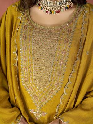  Embroidery Work Vichitra Straight Kurta Pant and Dupatta Set 2