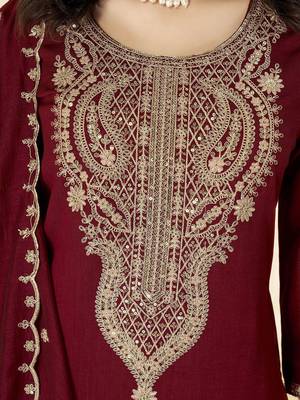 Vichitra Embroidery Work Straight Kurta Pant and Dupatta Set 2