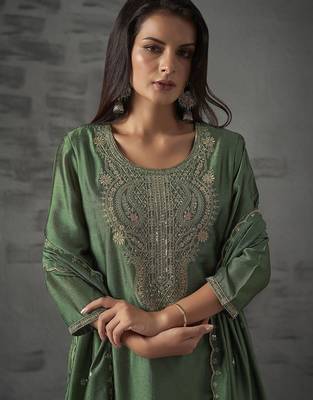 Vichitra Embroidery Work Straight Kurta Pant and Dupatta Set 2