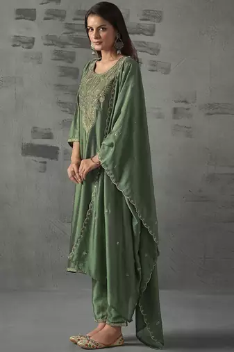  Vichitra Embroidery Work Straight Kurta Pant and Dupatta Set
