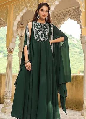  Georgette Embroidery Work Flared Anarkali Jacket Set 1