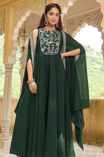  Georgette Embroidery Work Flared Anarkali Jacket Set