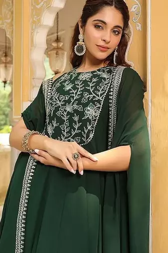  Georgette Embroidery Work Flared Anarkali Jacket Set