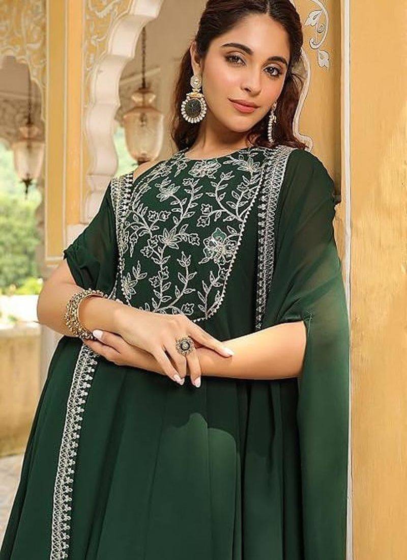  Georgette Embroidery Work Flared Anarkali Jacket Set