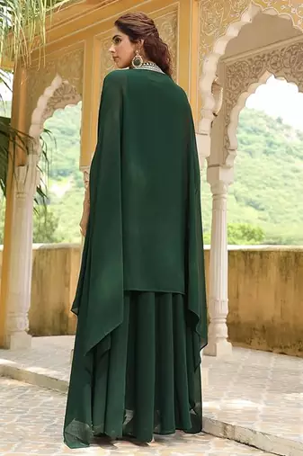  Georgette Embroidery Work Flared Anarkali Jacket Set