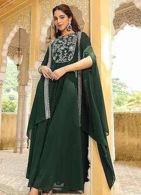  Georgette Embroidery Work Flared Anarkali Jacket Set 4