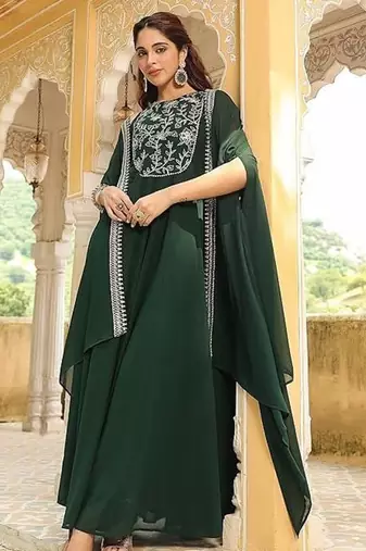  Georgette Embroidery Work Flared Anarkali Jacket Set