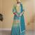 Teal blue heavy chinon printed embroidered palazzo suit