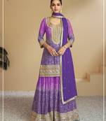 Purple heavy chinon printed embroidered palazzo suit