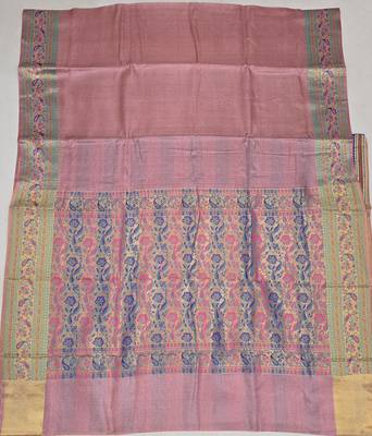 Onion-pink tussar woven saree with blouse 4