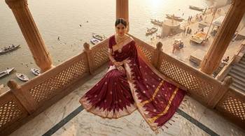 Wine katan silk woven saree with blouse 4