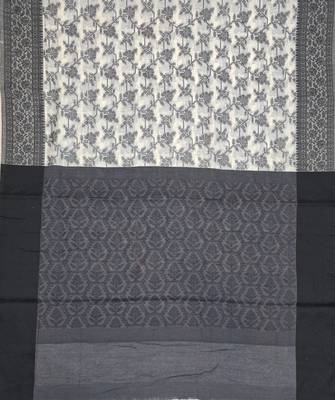 Black blended cotton woven saree with blouse 5