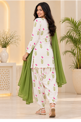 Women's Floral Printed Cotton Short Kurti with Patiala Salwar and Dupatta Set 3