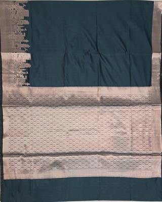 Bottle green katan silk woven saree with blouse 6
