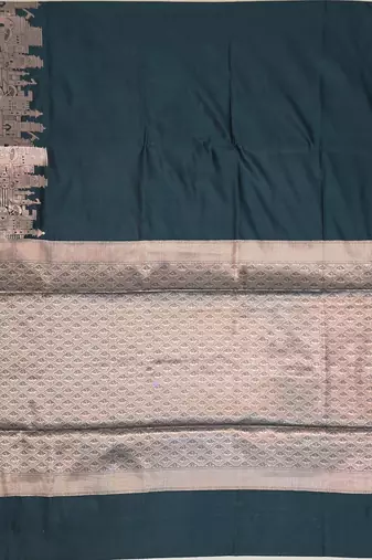 Bottle green katan silk woven saree with blouse