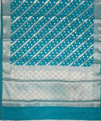 Teal blue katan silk woven saree with blouse 6