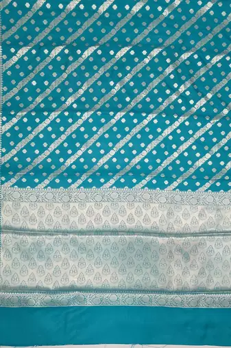 Teal blue katan silk woven saree with blouse
