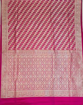 Rani pink satin woven saree with blouse 6