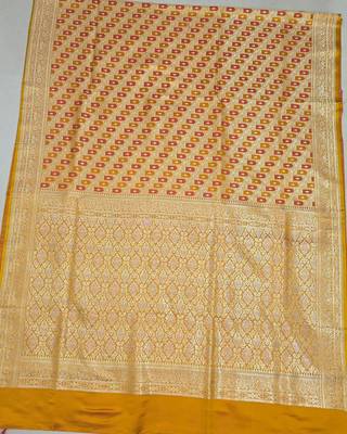 Mustard satin woven saree with blouse 5
