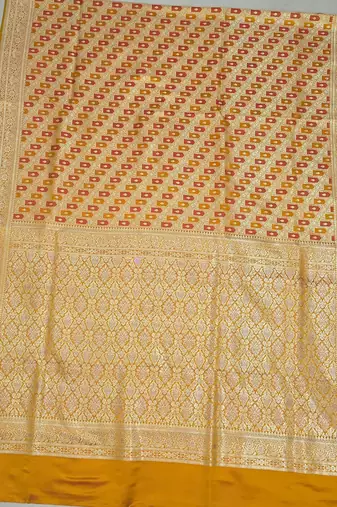 Mustard satin woven saree with blouse