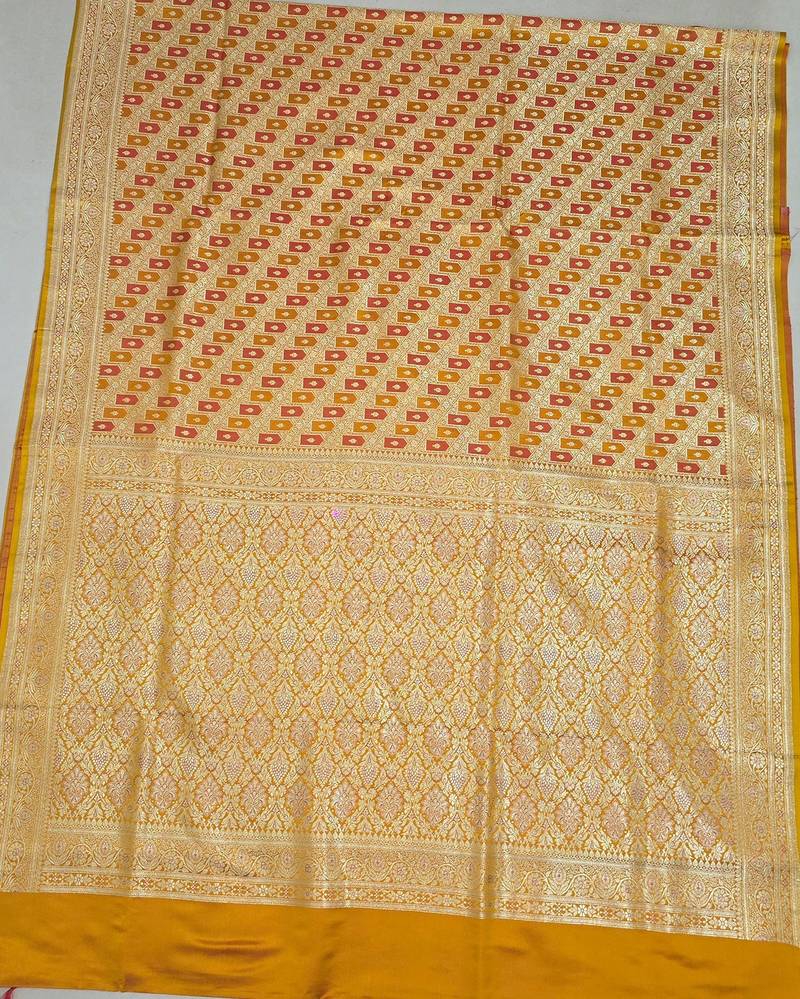 Mustard satin woven saree with blouse