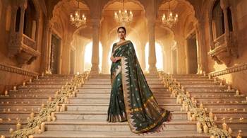 Bottle-green katan silk woven saree with blouse 4