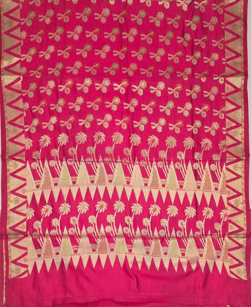 Red silk blend woven saree with blouse
