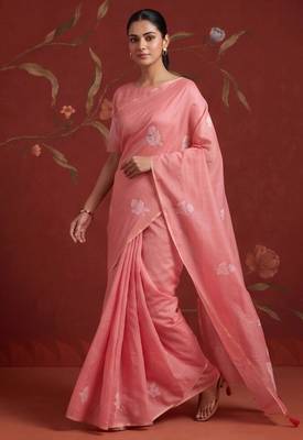 Peach cotton silk woven saree with zari woven 1