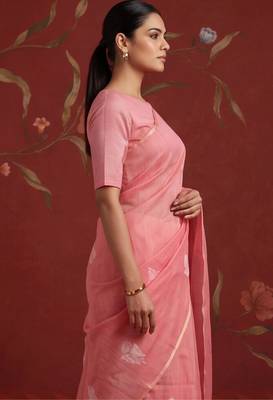 Peach cotton silk woven saree with zari woven 2