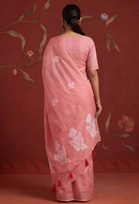 Peach cotton silk woven saree with zari woven 3