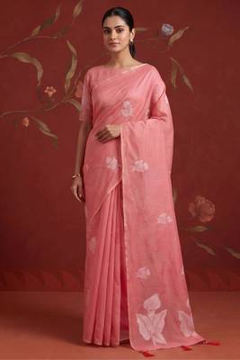 Peach cotton silk woven saree with zari woven 4