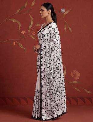 White georgette embroidered saree with resham embroidery 3