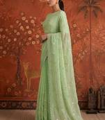 Green chiffon embroidered saree with beads