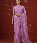 Lavender chiffon embroidered saree with beads