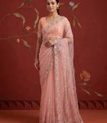 Peach net embroidered saree with beads