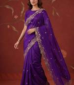 Purple satin embroidered saree with zari work