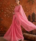 Pink georgette embroidered saree with zari work