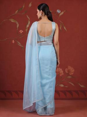 Blue georgette embroidered saree with zari work 2