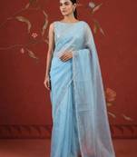 Blue georgette embroidered saree with zari work