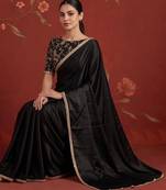 Black satin embroidered saree with zari work
