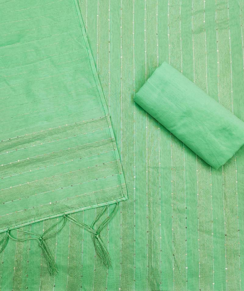 Green chanderi silk embroidered dress-materials