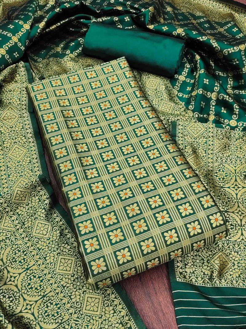 Olive silk blend woven dress-materials