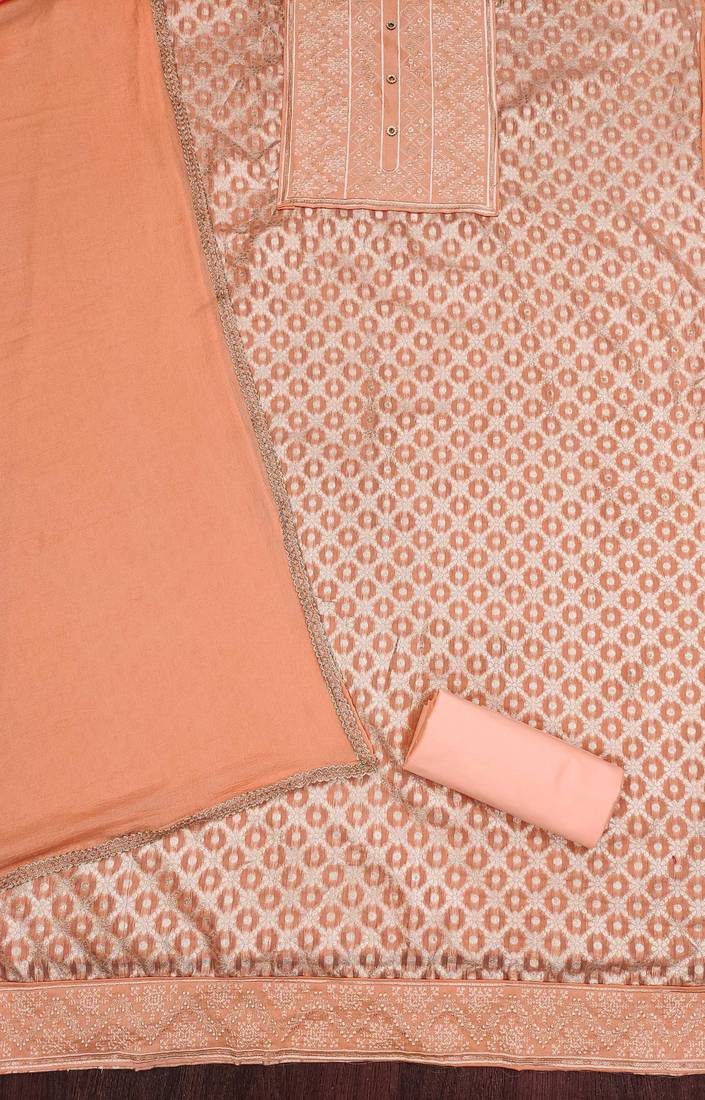 Peach silk blend woven dress-materials